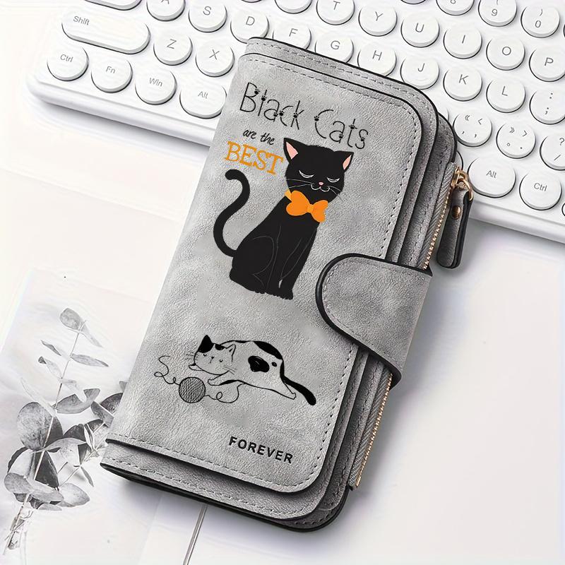 Damen Schwarzes Gestreiftes Katzen-Langformat-Portemonnaie Multifunktionaler Druckknopf-Münzbeutel Ideales Geschenk für Katzenliebhaber Tägliche Nutzung Festival-Geschenke Outdoor-Aktivitäten