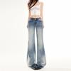 Spring Summer Low Waist Non Cling Light Blue Floor Micro Flare Denim Pants For Women Casual Pants Oversize Denim Trousers