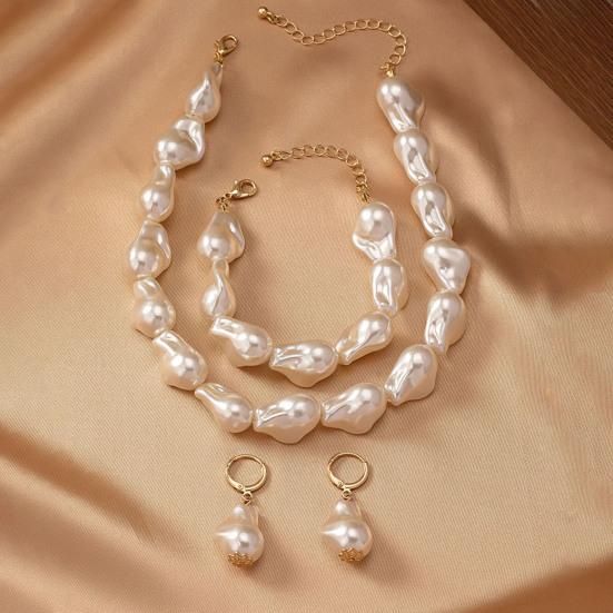 Women Faux Pearl Necklace Earring Bracelet Vintage French Wedding Party Bride Large Fake Baroque Pearl Statement Necklace