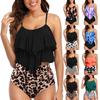 Ladies Vintage Swimsuits Female Ruffle Ruched Split Swimsuit Elegant Conservative Swimsuit High Rise Bottoms Temperament Bikini