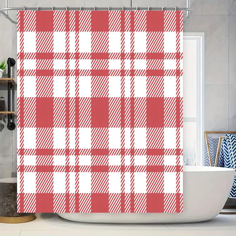 Home Decor Shower Curtain Plaid Pattern for Bathrooms Red White Checkered Design Waterproof Fabric Easy Installation for Your Ba