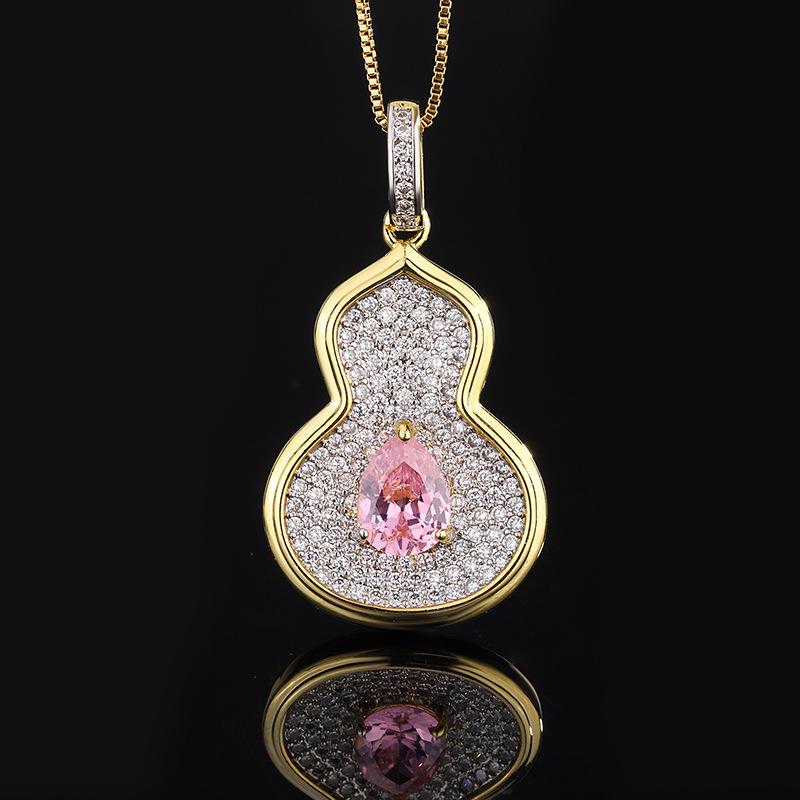 Fashion Retro Colored Treasure Necklace Gourd Pendant Inlaid With Zircon Emerald Collarbone Chain In Sapphire Necklace
