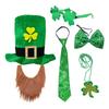 Irish Festival Accessory Kit Including Shamrock Hat Beard Sequined Tie Clovers Necklace and Eyewear for Celebrations