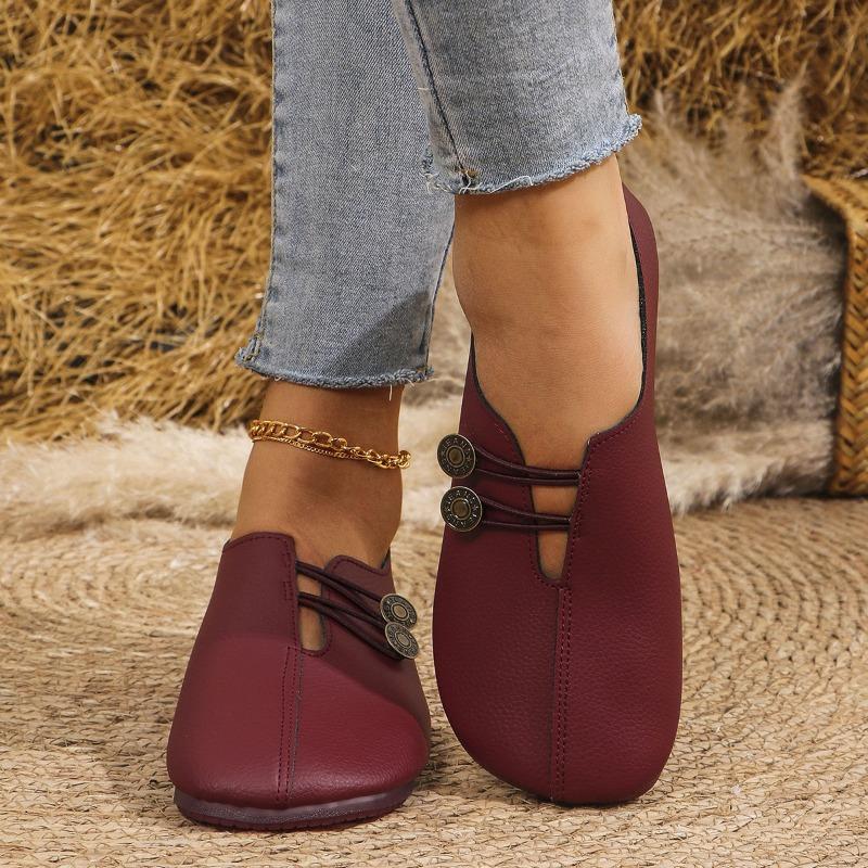Women's Round Toe Slip-On Flats, Soft Leather Casual Shoes, Plus Size Summer Spring Footwear