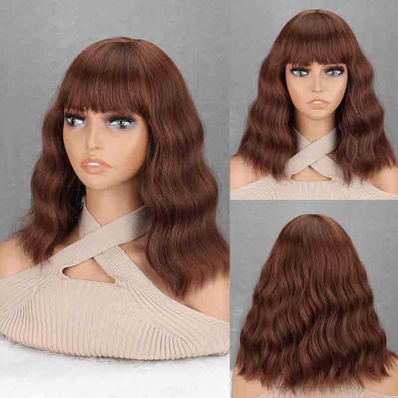 LISI HAIR Synthetic Short Loose Wavy Wig With Bangs Shoulder Length Extension Natural Hair For Women Daily Cosplay Use
