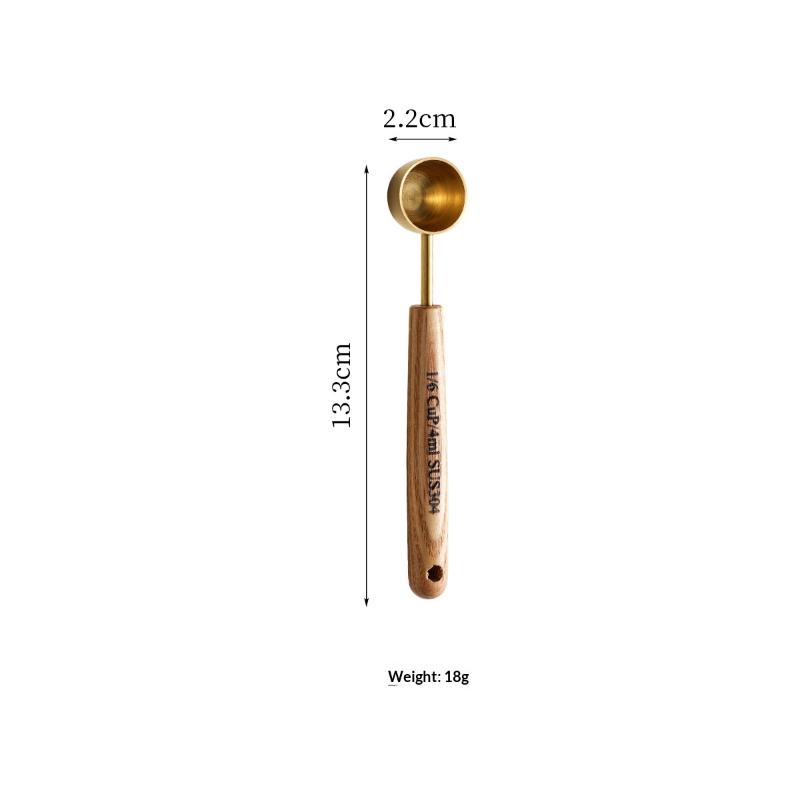 Ergonomic Natural Wooden Handle Stainless Steel Measuring Spoon Multiple Sizes Anti-scald for Home Kitchen Baking Liquid Measuring