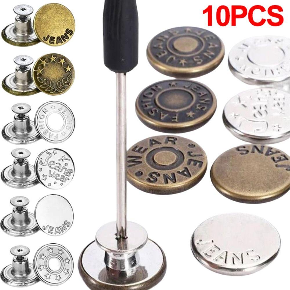 10Pcs/pack 17mm Nail Free Adjustable Waist Extenders Buttons Jeans Waist Buttons Detachable Clothing Pants Waist Buckle