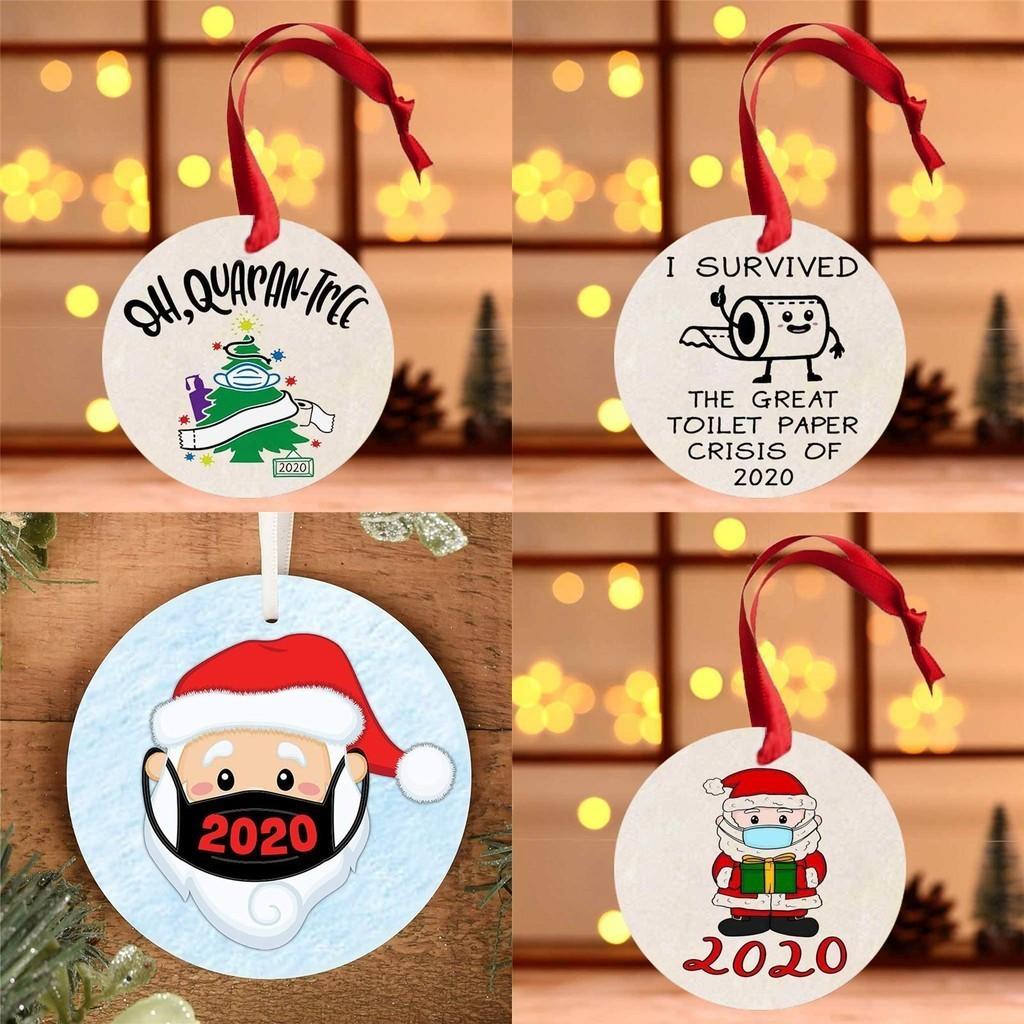 Einzigartiger personalisierter Quarantäne-Weihnachtsbaumschmuck 2020, rundes Holz-Erinnerungsstück