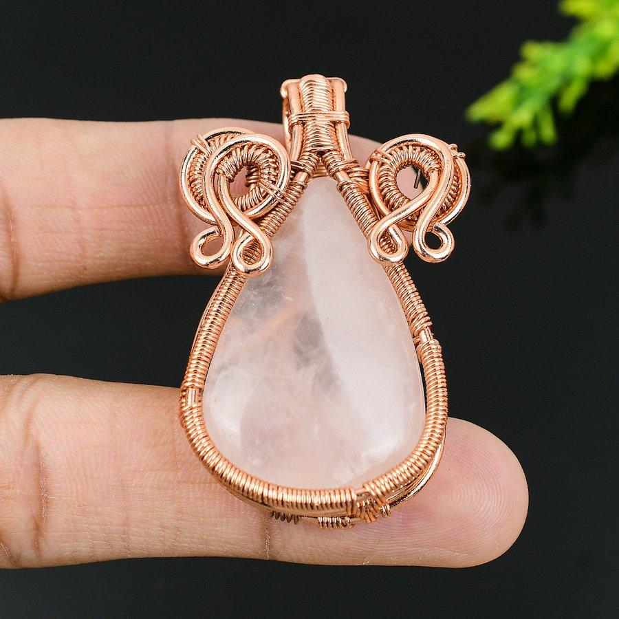Rose Quartz Handmade Copper Wire Wrap Jewelry Pendant 2.17 r9I04