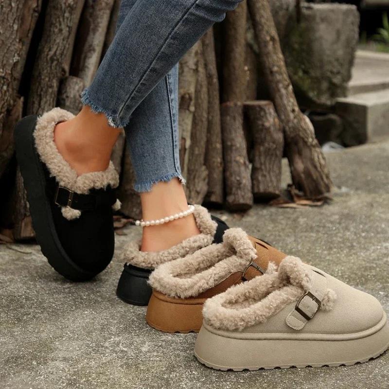 Modieuze Sneeuwlaarzen Winterkleding Buiten Dikke Zool Katoenen Schoenen Pluche Verdikt Warm Houdende Pantoffels Platform Casual Schoenen Buitenpantoffels