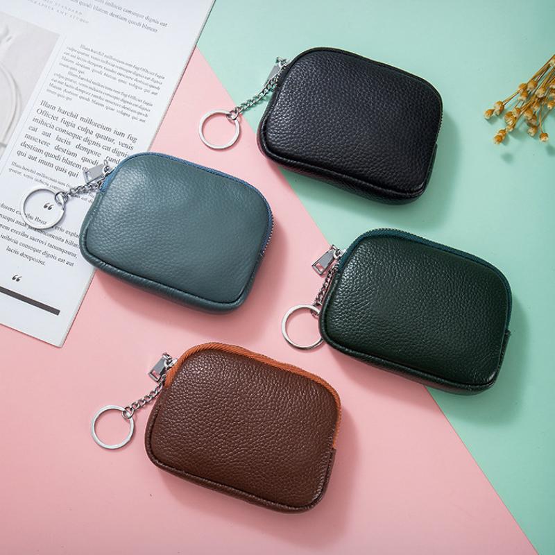 Slim Wallet for Women Soft Cow Leather Womens Coin Purse Genuine Leather Zipper Coin Wallet Casual Key Holder Small Money Bag
