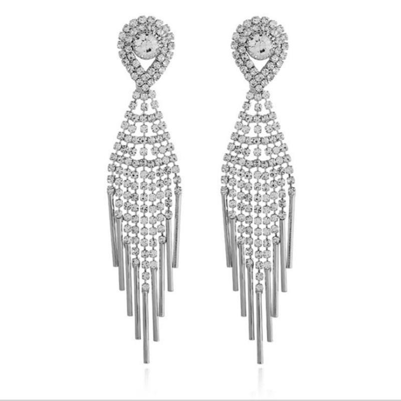 Fashion Brand Design Spicy Europe Advanced Sense Earring Rhinestone Pentagram Star Chain Tassel Earrings Hyperbole Long Pendient