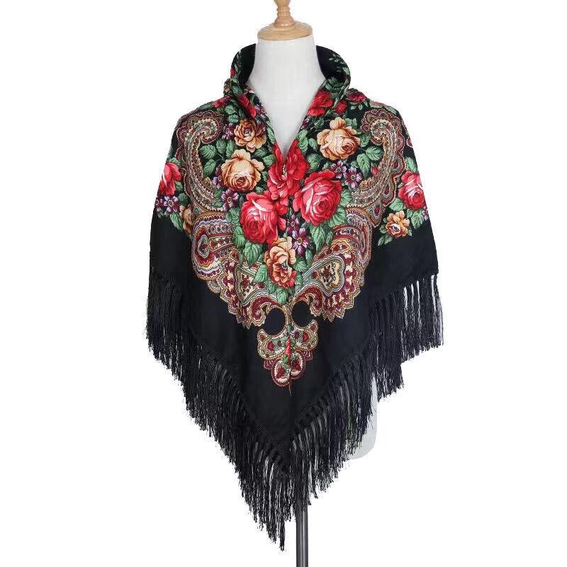 Women Lady Muslim Folk-Custom Print Tassel Square Scarf Wrap Shawl Travel Scarve