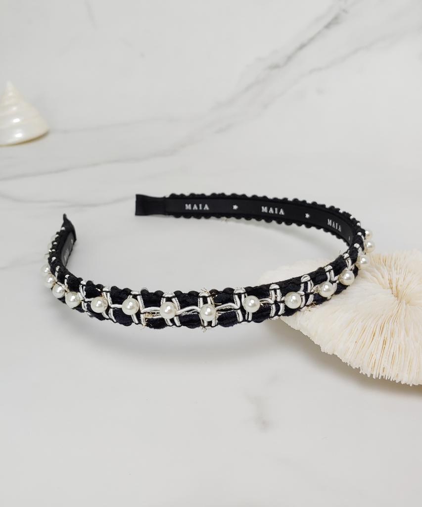 Maia Pearl Bead Headband - Black