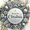 1pc Vintage Blue Iron Merry Christmas Wreath Sign Metal Wall Plaque Home Decor Indoor Outdoor