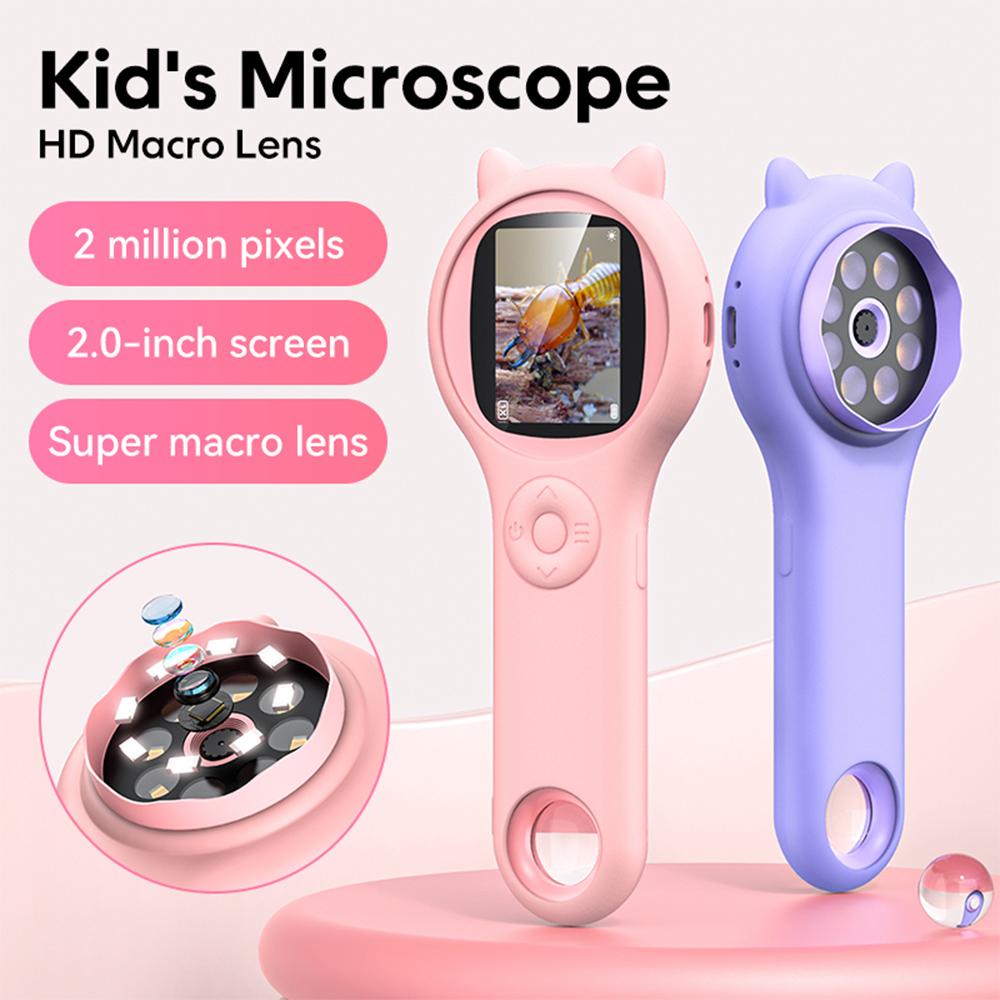 Microscope for Kids 2inch IPS Screen Magnifying Glass with 8 LED Light 500X Magnifying Glass for