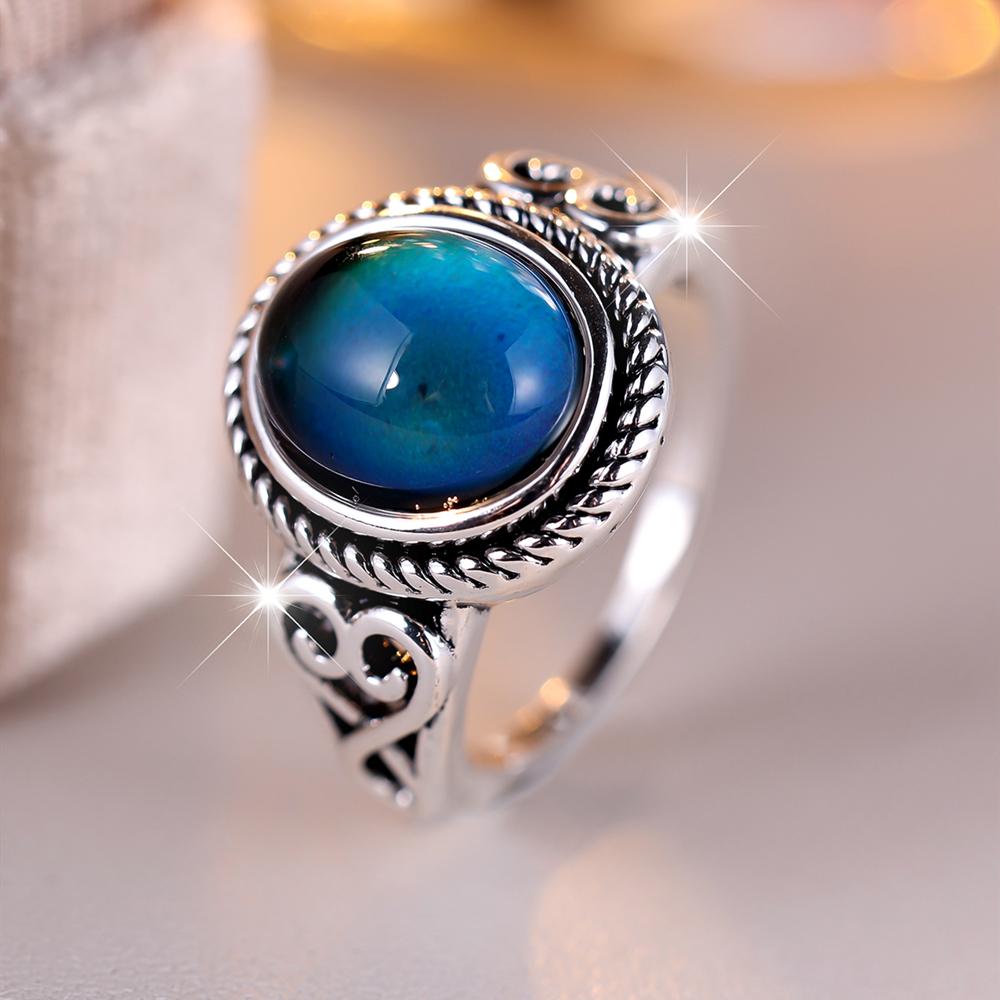 Retro Vintage Color Changing Mood Ring Oval Emotion Feeling Changeable Temperature Control Color Ring for Women