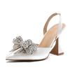 Módní Dámské Lodičky s Flitry a Křišťálovou Mašlí, Sexy Špičaté Červené Vysoké Podpatky, Svatební Banketové Boty, Dámské Sandály Slingback