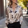 Spring and Autumn New Women's Fashion Elegant Printed Long Sleeve Shirt Style Satin Shirt