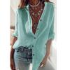 Spring Autumn Women Solid Color Cotton Linen Roll Up Long Sleeve Shirt Turn Down Collar Loose Oversize Tops