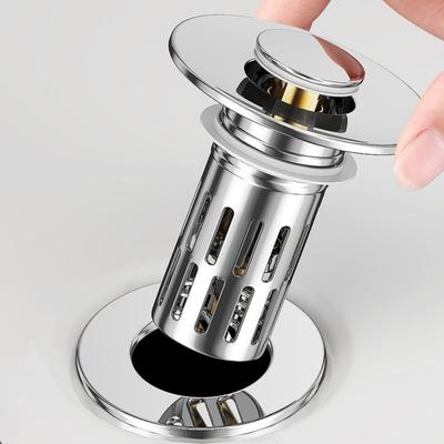 Brass Core Sink Stopper Stainless Steel Bathroom Sink Drain Strainer Easy Install Anti-Blocking Filter