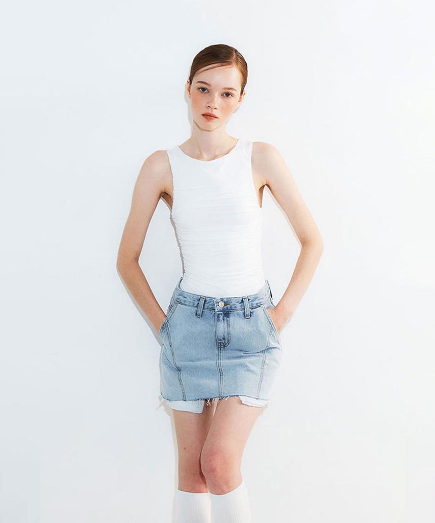 Potipo [W] Denim Short Skirt With Over Pocket Details