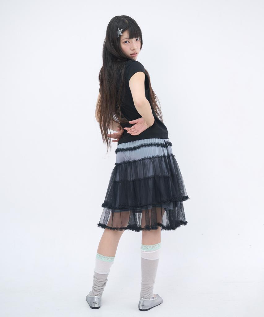 Isjabaibeu Ruffle Tiered Mesh Mini Skirt