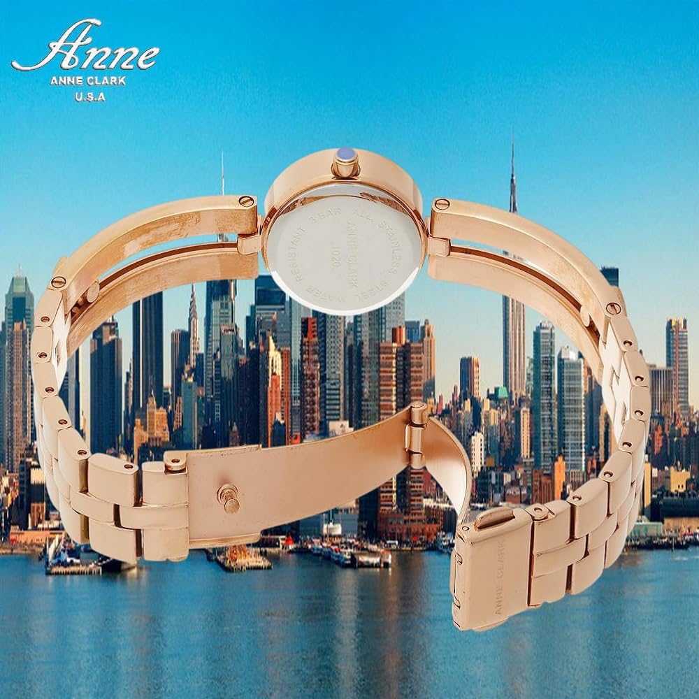 ANNE CLARK Montre AM1020 Série Cœur Mobile Croix Cadran Coquillage Rose Naturel Diamant Naturel Diamant Tout Acier Inoxydable Femme & Doux pour la Peau (Or rose)