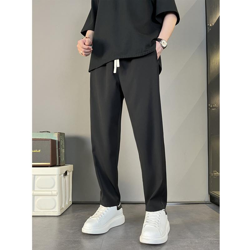 Summer new drape trousers men's silky smooth vertical anti-wrinkle casual pants men's straight-leg pants micro-cone versatile long pants