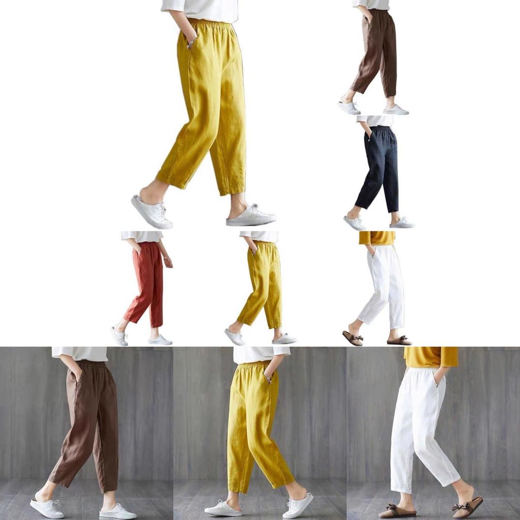 Katoen Linnen Casual Damesbroek Koreaanse Stijl Los Tapered Lange Broek Voor Dames