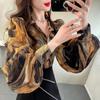 Elegante Blusa in Chiffon Ricamata con Fiori a Vestibilità Ampia da Donna, Camicia Elegante e Confortevole a Maniche Larghe
