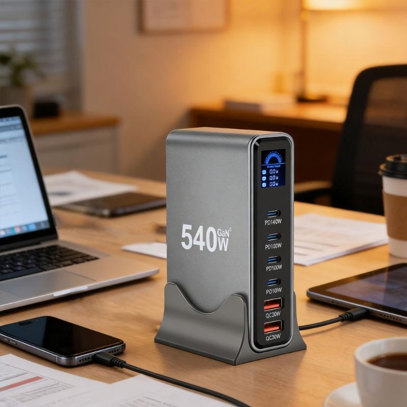 540W/670W Desktop Charging Staion Fast Charging 6/8 Port Mobile Station with LCD Screen for Tablet Smartphone