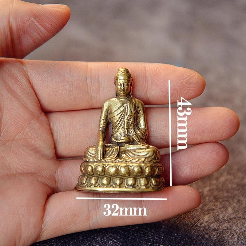 Brass Pocket Buddha Space-saving Ornaments Copper Fine Buddha Statue Sakyamuni Copper Handle Pieces Copper Space-saving Tathagata Buddha Car