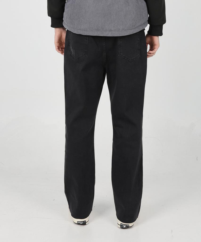 Jikeulib Bonded Brushed Black Cut-Off Hem Straight Denim Pants