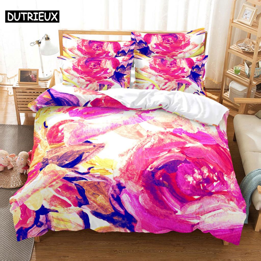 Bloem Dubbel Dekbedovertrek Beddengoed Set Quilt Hoes Linnen King Queen Full Size 3D Print Kussensloop Eenpersoons Twin Bed 220x240 200x200