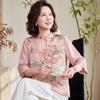 Yuzhaolin Elderly Women's Embroidered 3/4 Sleeve Shirt