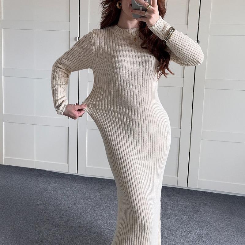 Women's Autumn and Winter Elegant Style Long-sleeved Sweater Hip-hugging Long Skirt Stretch Slim Dress