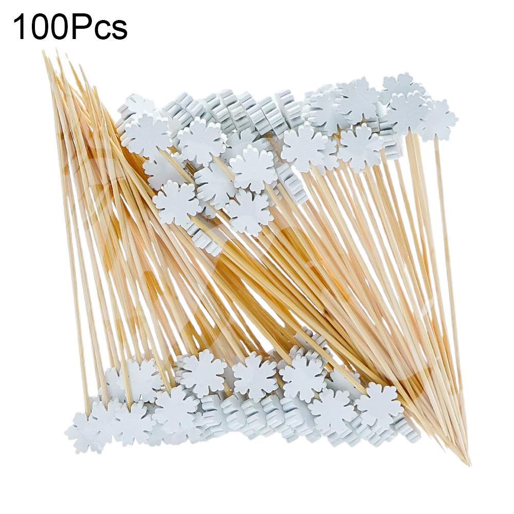 50/100 pièces Brochettes de Noël en bambou, pics à cocktail, décorations pour cupcakes, cure-dents jetables pour desserts et fruits, articles de fête