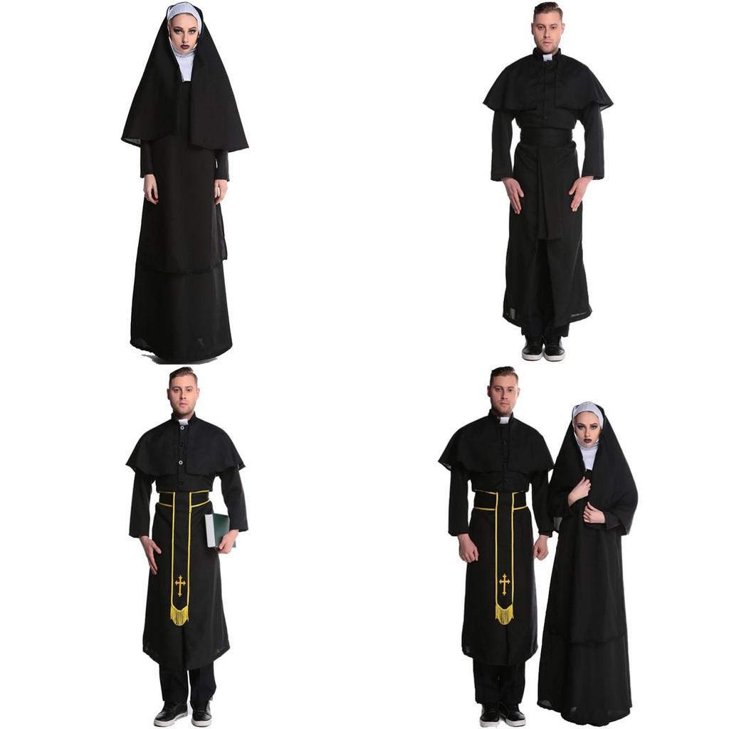 Stylowy Kostium Unisex Dla Pary Na Halloween Z Motywem Księdza I Zakonnicy Rozmiary M-xl