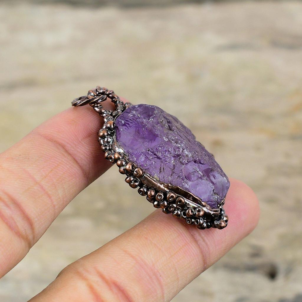 African Amethyst Rough Pendant Electroformed Copper Pendant Elegant Pendant Electroformed Jewelry Handmade Gemstone Pendant Anniversary Gift
