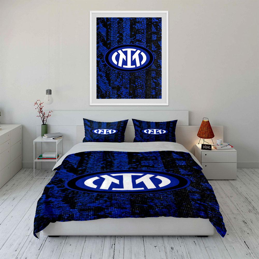 Blue-black with Inter Logo. Bedding Sets Duvet Cover Sets Duvet Covers Pillowcases(1*Duvet Cover 2*Pillowcases Without Duvet Insert)
