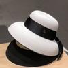 Women'S Retro French Hepburn Style Silk Strap Straw Hat Fashionable Korean Version Anti-Glare Sun Hat Versatile Outdoor Cap