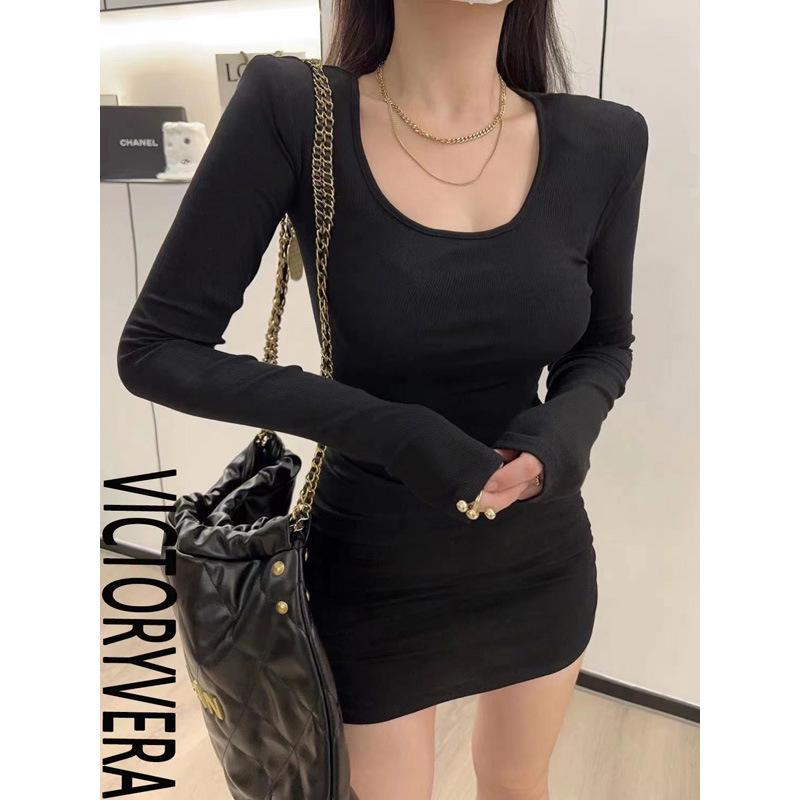 American Style Sexy Slim Fit Mini Dress - Women's Versatile Hip-Hugging Short Skirt for Spring and Autumn