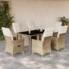 Vidaxl 7-Cz. Bistro Furniture Set with Cushions, Beige, Poly Rattan
