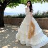 New Tyrande Cotton and Linen, Cake Skirt Collar Waist and Thin Backless Suspender Nanfa Neck Dress