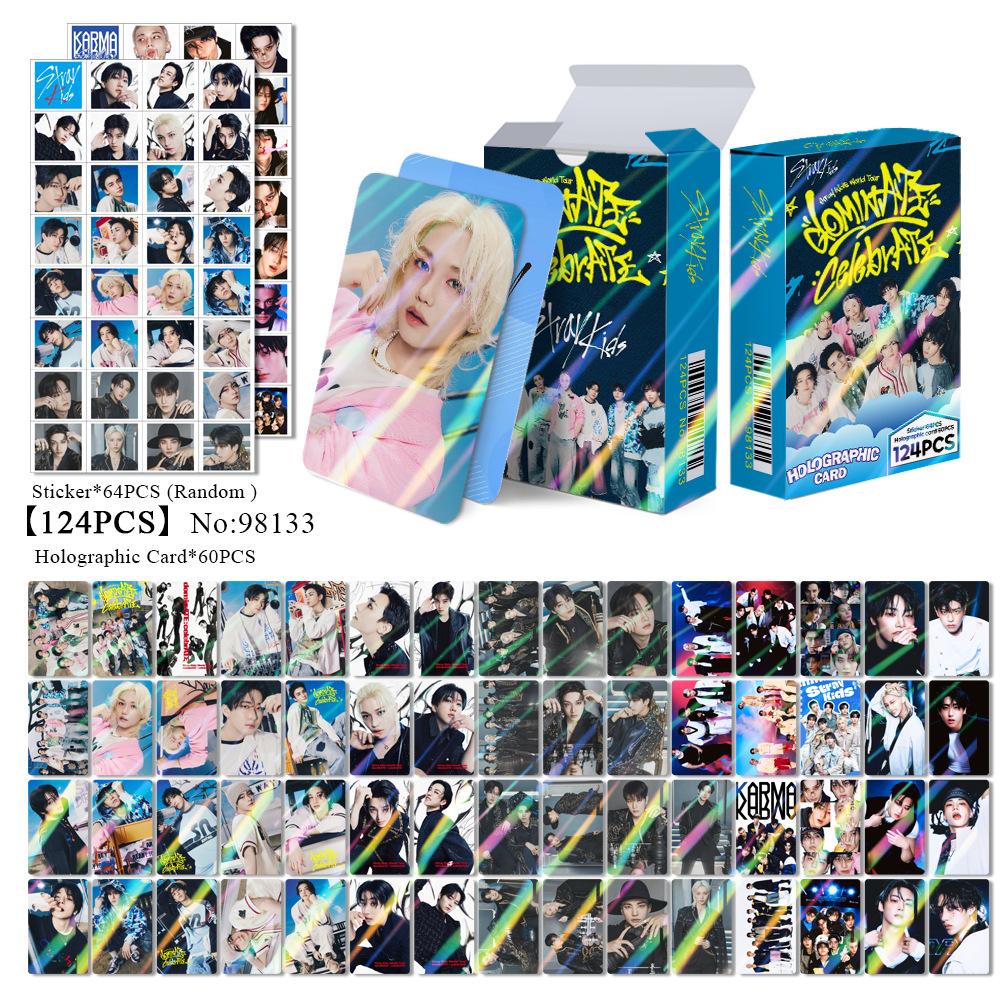 124 Pcs Straykids Skzoo Laser Flash Cards Double-Sided Lomo Photocards Han Album Stickers Fan Collection Gift