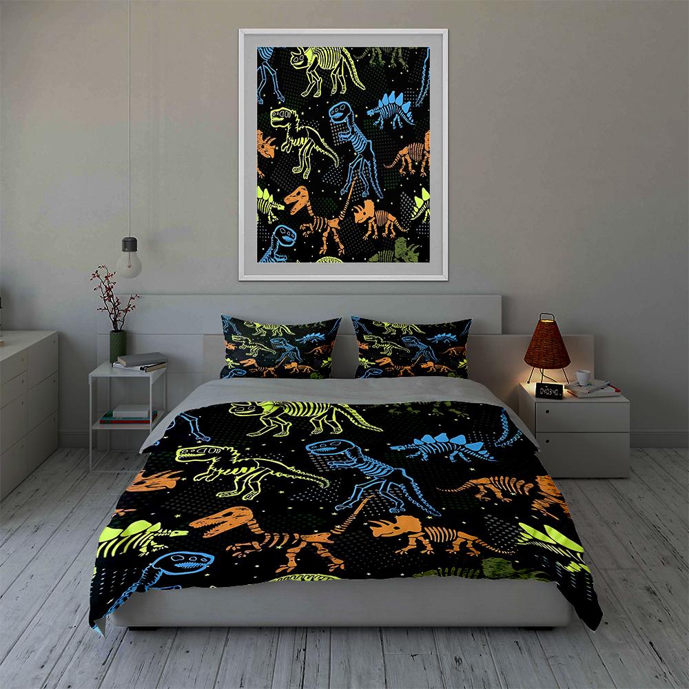 Neon Dinosaur Skeletons Bedding Duvet Cover Sets Duvet Covers Pillowcases Gifts (1 * Duvet Cover 2 * Pillowcases, Without Duvet Insert)