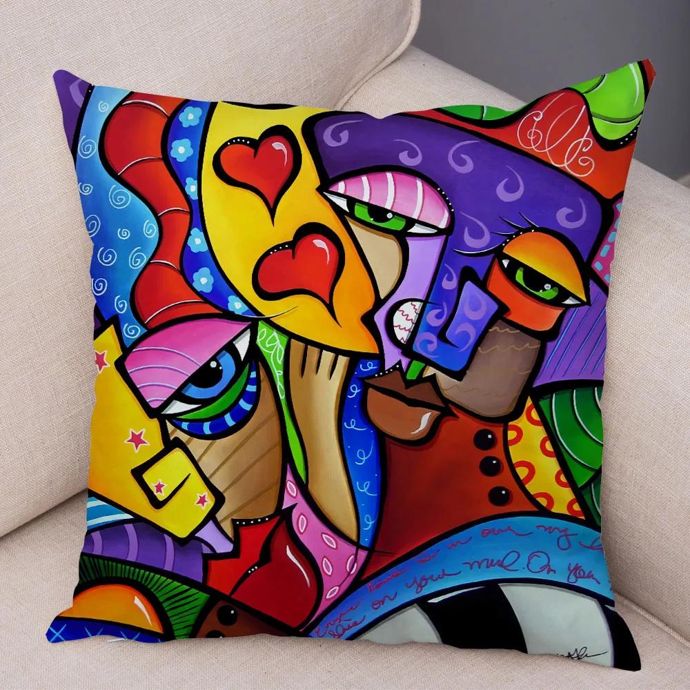 Abstrakte Malerei Kissenbezug Dekoration Nordischer Stil Bunt Cartoon Mädchen Kissenbezug Sofa Zuhause