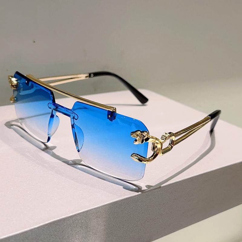 Rimless Square Sunglasses Men Fashion Vintage Double Bridge Shades Women Trendy Luxury Brand Design Gradient Sun Glasses