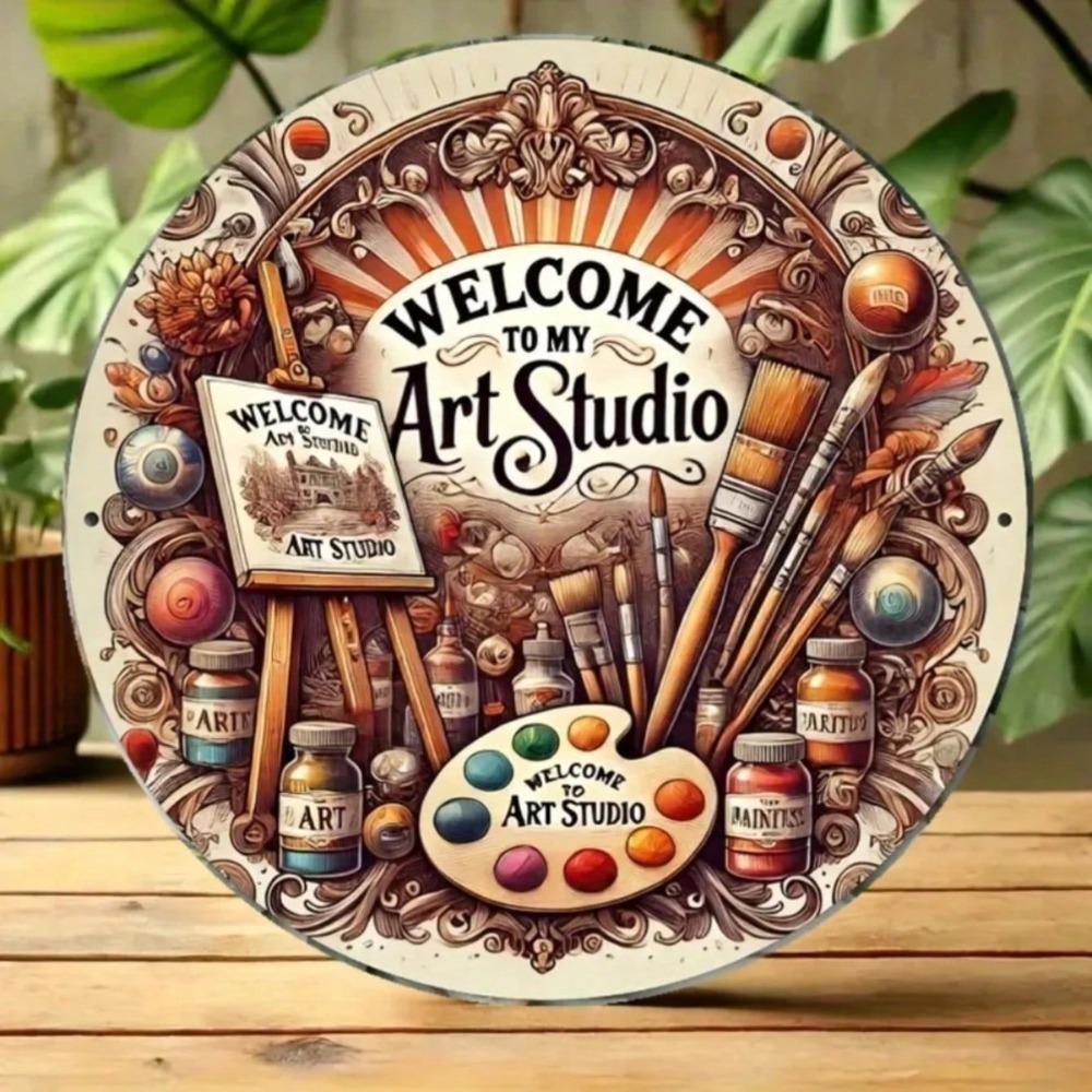 Panneau de bienvenue vintage Art Métallique Rond Décoration d'Atelier Palette de Peinture